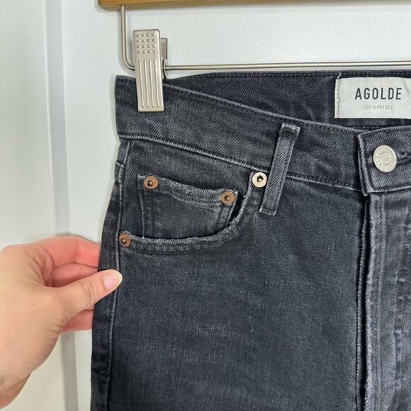 Agolde Nico High Rise Slim Skinny Distressed Ankle Jeans Black Size 24 - Picture 4 of 8